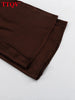 Loose Brown Satin Women's Two Pieces Set Elegant Long Sleeve Shirt With High Waist Wide Pants Set FemalaCla