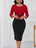 Womens Elegant Front Zipper Work Office Knee Length Colorblock Business Casual Party Bodycon Sheath Dress
