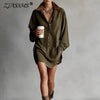 French Contrast Lapel Button Shirt Dress Woman Retro Solid Suede Loose Mini Short Dress Autumn Long Sleeve Pocket Pullover Dress