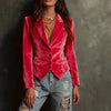Velvet Blazers for Women Jacket Single Breasted Suit Collar Blazer Coat Solid Long Sleeve Simple Female Outerwear