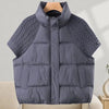 Women Stand Collar Knit Spliced Cotton Puffer Vest Drawstring Hem Loose Quilted Waistcoat Autumn Winter Casual Outerwear