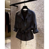 Spring Female Long Sleeved Casual Shirt French Lady Patchwork Cardigan Blouse Autumn Women Lapel Solid Color Shirts Coat