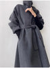 Advanced Gray Standing Collar Long Woolen Coat For Women'S Autumn And Winter Clothing, Double-Sided Woolen Coat