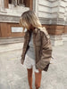 Casual Short Suede Jacket Women Chic Stand Collar Zipper Pocket Loose Outerwear Lady Autumn Daily Highstreet Jackets