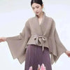 Women's Pleated Coat Loose Lapel Lace Up Irregular Solid Color Casual Versatile Cape Female Spring 2DE431