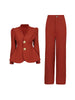 French Two Piece Sets for Women Stand Collar Long Sleeves Patchwork Button Top High Waist Pant Set Female