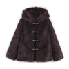 Elegant PU Fur Patchwork Jacket Women Loose Detachable Collar Lapel Double Breasted Jackets Female Winter Warm Outwear