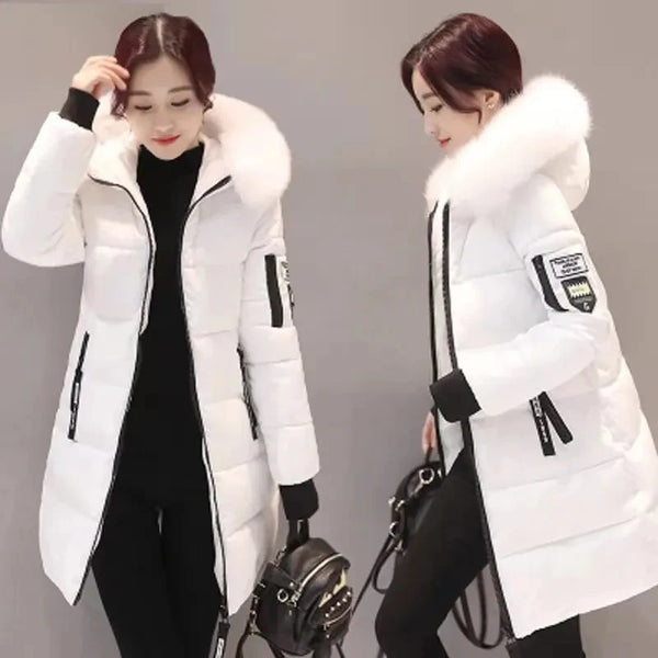 Winter Korean Cotton Jacket Women's Medium Long Big fur collar Coat Female Cotton Thicken Warm Hooded Parker Overcoat