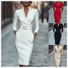 Elegant Party Prom Dress For Woman Spring Autumn V-neck High Waist Long Sleeves Mid-length Dresses Ladies Solid Vestidos
