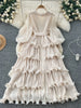 High End Party Ruffles Runway Dresses Women Lantern Sleeve Lace-up Loose Stretch Celebrity Beautiful Long Dress