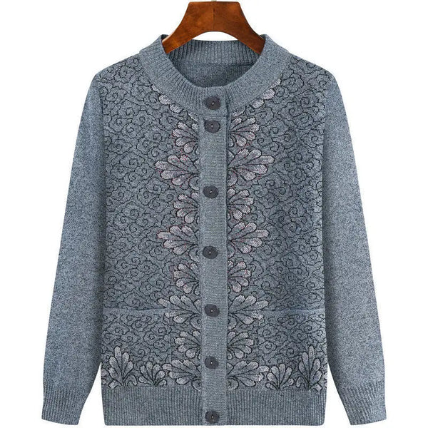 Middle Aged Mother Autumn Winter Retro Style Temperament Women Knitted Cardigan Sweater Jacket Elegant Loose Ladies Top