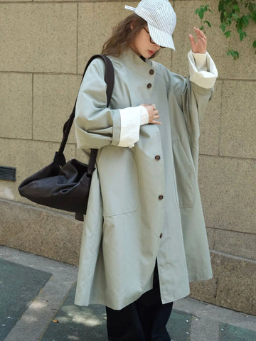 Japanese Style Style Literary Lazy Stand-Up Collar Silhouette Casual Windbreaker Loose Small Long Woman Outwear