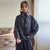 Casual Drawstring Women Outfit Chic Zipper Buttons Long Sleeve Stand Collar Female Coat Drape Wide Leg Pant Loose Streetwear Set
