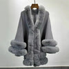 Women 2 Circle Wraps Long Faux Rabbit Fur Cape Poncho Winter Loose Thick Warm Shawl Outerwear Knitted Cloak Overcoat