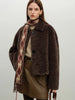 Women's Winter Brown Faux Lambswool Cropped Coat Warm Vintage Commuting Chic Girls Temperament