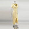 Ribbed Knit Maxi Dress For Women Deep V-Neck Slim High Slit Elegant Patchwork Commute Party Dress Women Knitwear Dress