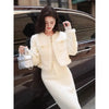 Women's Winter Little Fragrance Short Tweed Blazers Skirt Set Vintage Solid Color Round Neck Tassel Jacket Two-piece Sets