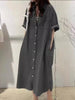 Autumn Collection Women's Cowboy Long Dress Loose Single Breasted Flip Collar Casual Medium Long Shirt Dress