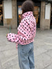 Pink Polka Dot Cropped Jackets Lady Casual High Neck Double Breasted Lace Up Short Coats Spring Women Daily Street Outwear
