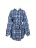 Women Plaid Shirt Dress Elastic High Waist Tie Waist Loose Button Down Shirt Dress Casual Oversized Plaid Blouse
