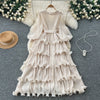 High End Party Ruffles Runway Dresses Women Lantern Sleeve Lace-up Loose Stretch Celebrity Beautiful Long Dress