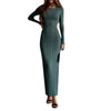 Women Spring Autumn Solid Color Bodycon Knit Dress Long Sleeve Crew Neck Ribbed Dress Slim Fit Long Dress