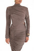 Long Sleeve Ruched Sexy Maxi Dress For Women Autumn Winter Drawstring Turtleneck Bodycon Sexy Long Dress Elegant