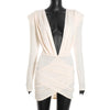 Deep V-Neck Shoulder Pads Gathered Dress Women Sexy Hip Wrap Slim Cross Dress Female Daily Dating Party Dress