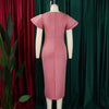 Women Short Ruffles Sleeve O-neck Ribbon Bodycon Midi Dress Street Africa OL Evening Sexy Party Dresses Vestido
