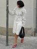 Polka Dot Print Shorts 2 Piece Sets For Women Long Sleeve Patchwork Contrast Jacket Coat And Casual Commute Shorts Suits