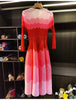 Designed Women's Pleated Dress O-neck Loose Fit Color Block Beaded Long Sleeve Female Clothing 9G1031