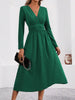 Elegant Solid Color Knit Dress for Women Fall Winter Overlap V-Neck Long Sleeve with Waist Shirring Bodycon Long Maxi Dress