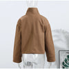 Woolen Dark Blue Jacket Women Autumn Single Breasted Stand Collar Loose Female Coat Office Lady Street Short Outwear Tops