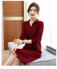 Autumn Women's Lapel Knee Length Sweater Dress Loose Temperament Solid Color Straight Knit Bottom Skirt