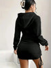 Women's Casual Long Sleeved Solid Color Pattern Short Hooded Dress Short Skirt, Suitable for Daily Outdoor Wear