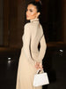 Autumn Elegant High Collar Long Sleeve Ruched Slim Fit Long Dress Women'S Solid Casual Party Club Street Clothes
