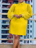 Women Loose Dresses Turn Down Collar with Beading Elegant Office Ladies Occasion Female Casual Long Tulle Sleeves Gowns