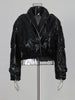 Solid Loose Spliced Zippers Leather Jackets for Women Lapel Long Sleeves Patchwork Pockets Jacket Female
