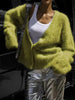 Women Knitted Thick Cashmere Wool Cardigan Chic V Neck Single Breasted Long Sleeve Sweater Fall Winter Coat Outwear