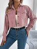 Autumn Winter Crop Jacket Woman Casual Pocket Single Breasted Long Sleeve Lapel Khaki Pink Valentine's Day Corduroy Coats