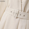 Women Autumn OL Work Dress Elegant Lapel Long Sleeve Office Dresses Solid Belted Robe Stylish A Line Party Vestidos