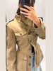 Pocket Stand Collar Long Sleeves Jacket Woman Single Breasted Solid Color Waist Cinching Jackets Versatile Women's Jackets
