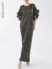 Elegant Pleated Long Dress For Women O-neck Flare Sleeves High Waist Solid Color Dresses Spring Clothing 2Z2387
