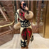 Vintage Ethnic Geometric Print Coat Women Belted Waist Faux Fur Cuff Patchwork Open Front Maxi Robe Autumn Winter Chic Cardigan