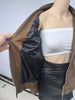 American Retro Brown Faux Suede Coat Women Lapel Solid Zipper Short Jacket Autumn Winter Long Sleeve Zipper Outwear
