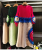 Pleated Tie Flower Long Sleeve Women's Dress Chic Loose Colorblock Patchwork Design Beading Famale Clothing 2DB6651