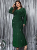 Plus Size V-Neck Long Sleeve Mermaid Hem Dress Women Autumn Evening Party Glitter High Waist Bodycon Long Dress