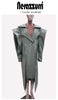 Autumn Long Oversized Ruffled Trench Coat for Women Drawstring Loose Elegant Chic Asymmetrical Overcoat