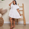 Elegant Women Puff Sleeve Single Breasted Lapel Collar Babydoll Dress Street White Big Swing Loose Smock Shirt Dresses