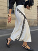 Lace Crop Top And Slit Long Skirt 2 Piece Set Women's Sexy Deep V Neck Tops High Waist Slim Dress Sets Elegant Outfit